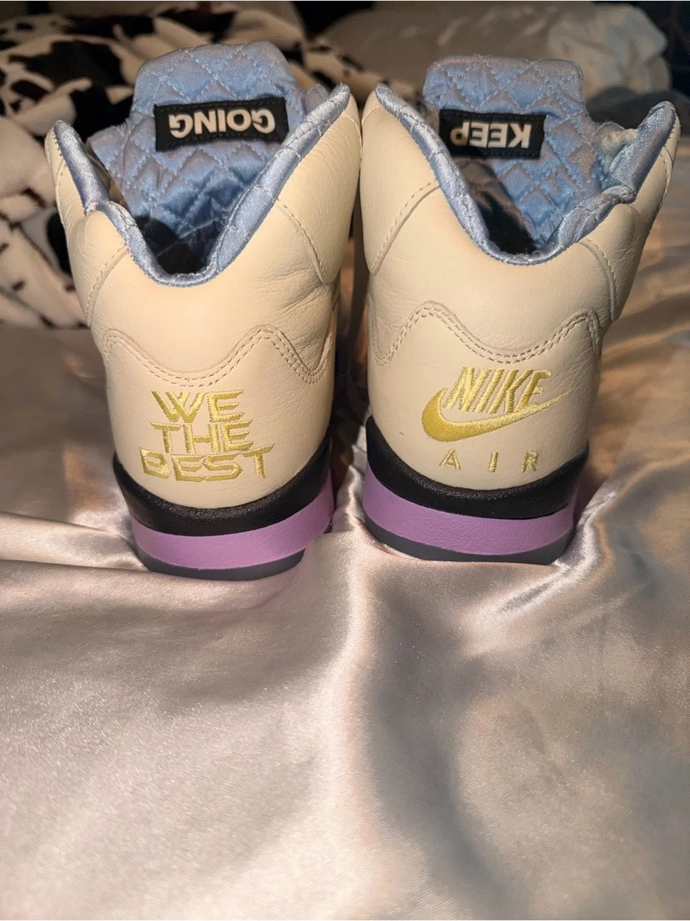 Jordan Women's Sneakers Beige with Purple and Light Blue Accents